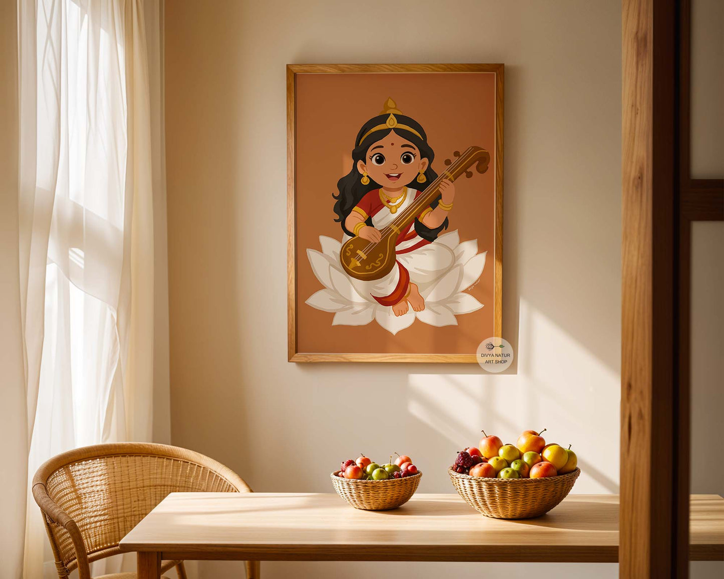 Hindu goddess Baby Saraswati art print – divine decor for home, temple, or spiritual spaces