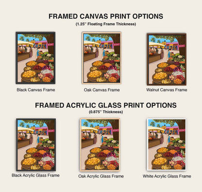 Indian marketplace canvas print for kitchen and dining room decor.
