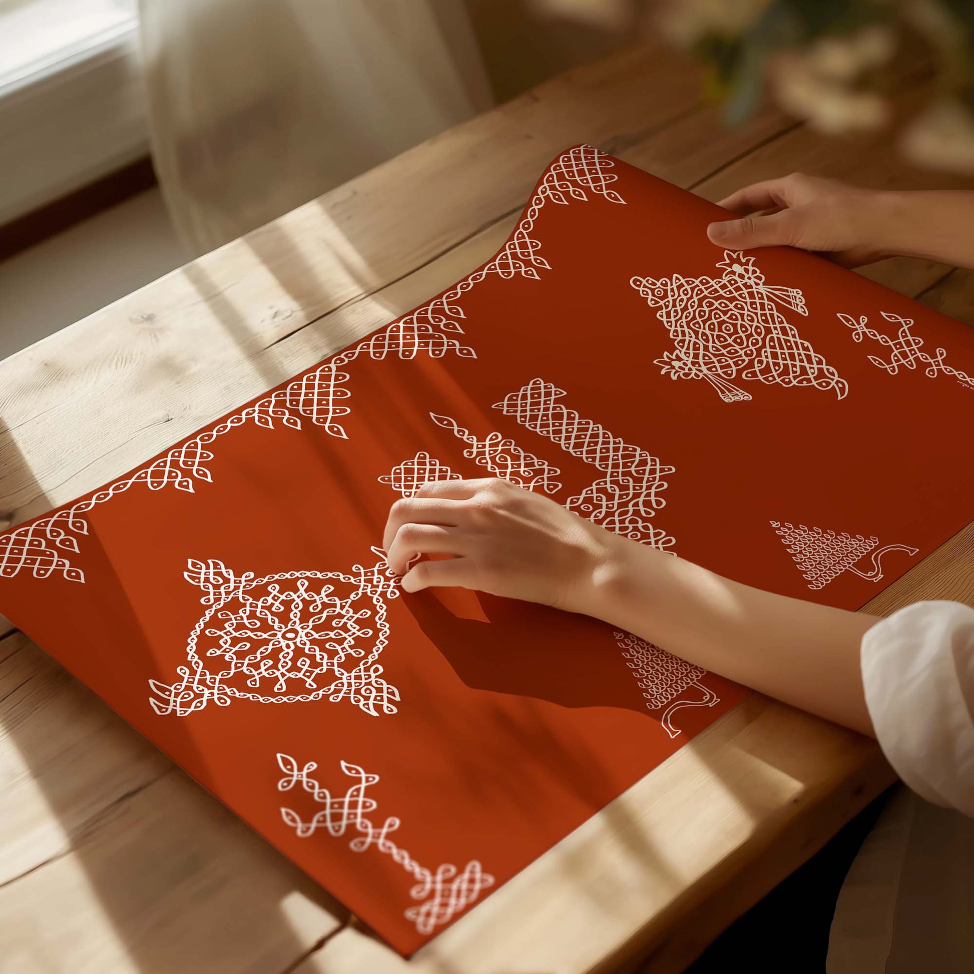Kolam rangoli wall art of Shanku Chakra inspired by Indian temple traditions