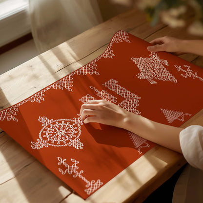 Kolam rangoli wall art of Shanku Chakra inspired by Indian temple traditions