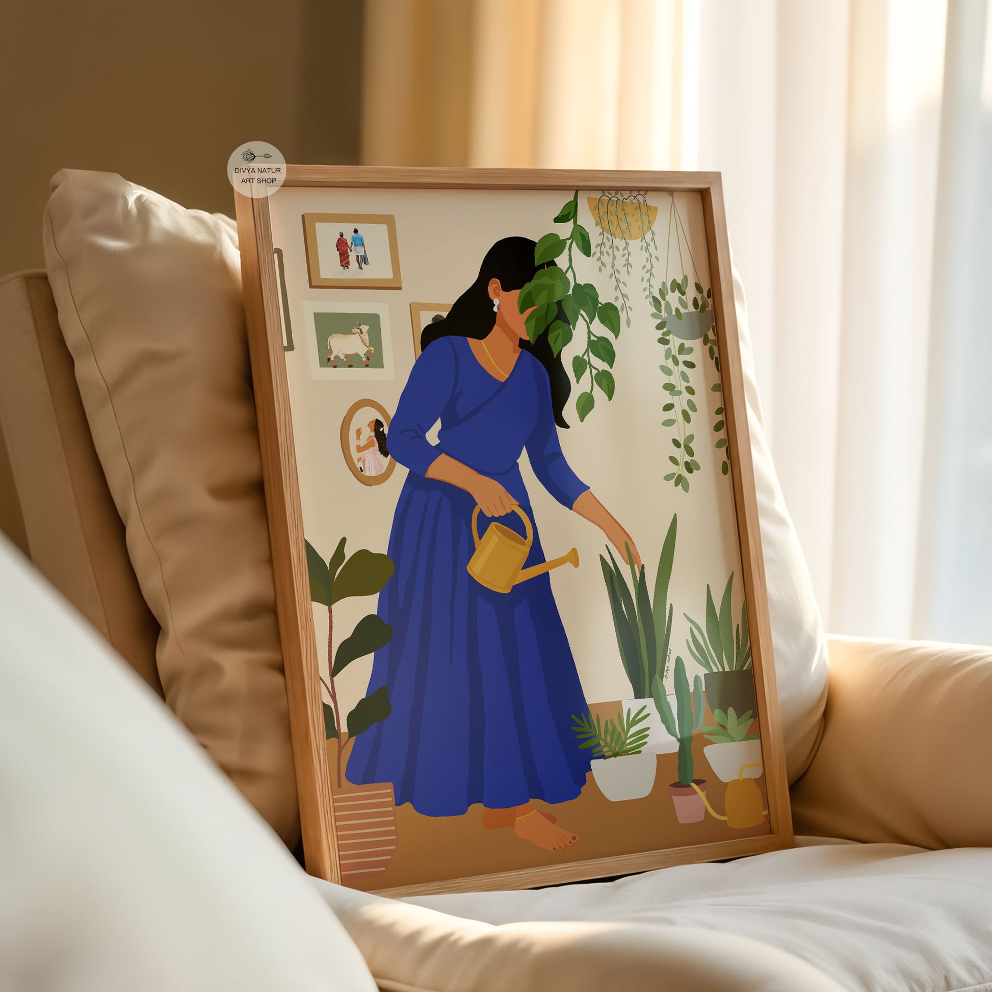 Fine art print of cultural plant lover in modern cozy room