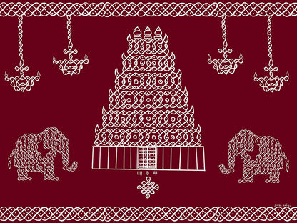 Premium wall art featuring South Indian kolam temple gopuram and elephant motifs