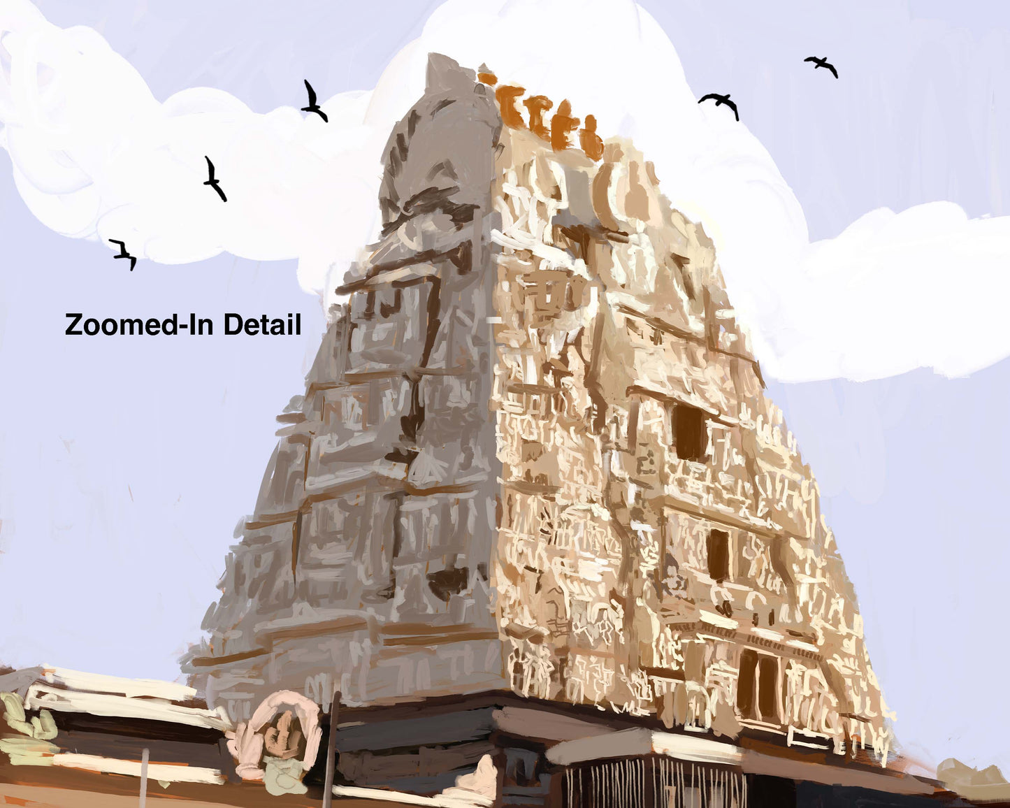 Contemporary Indian temple painting inspired by the sacred Kamakshi Amman Temple