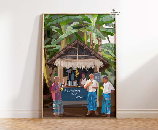 Kerala roadside tea stall artwork titled Ayyappan Tea Stall