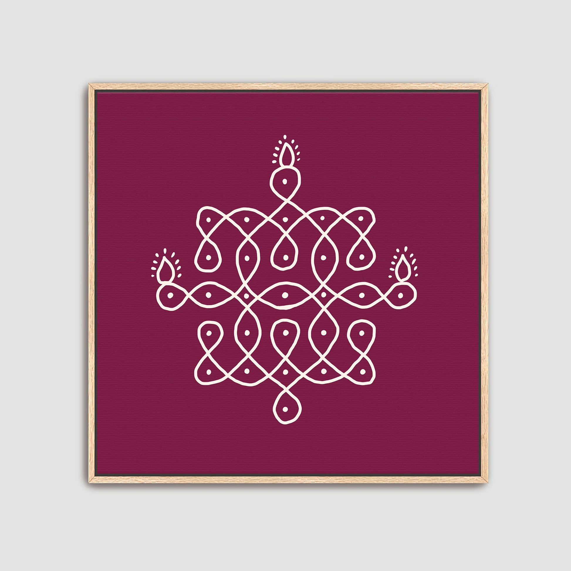 Hand illustrated kolam rangoli gallery wall art celebrating South Indian cultural patterns