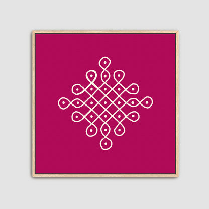 Indian rangoli wall art set with colorful geometric kolam designs in oak frames