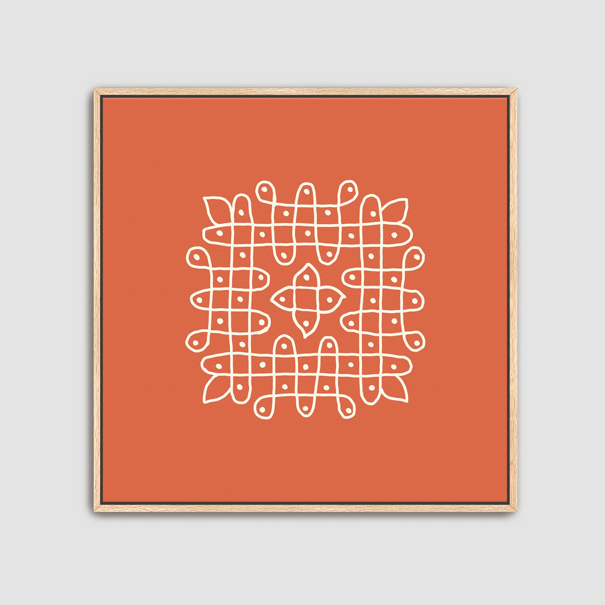 Kolam inspired wall decor set featuring sacred symmetrical patterns and vibrant backgrounds