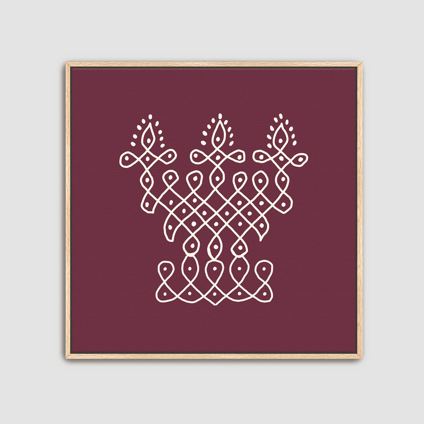 Traditional kolam rangoli pattern wall art arranged as nine piece gallery wall decor