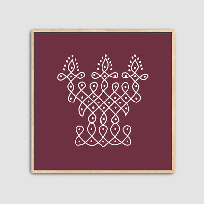 Traditional kolam rangoli pattern wall art arranged as nine piece gallery wall decor