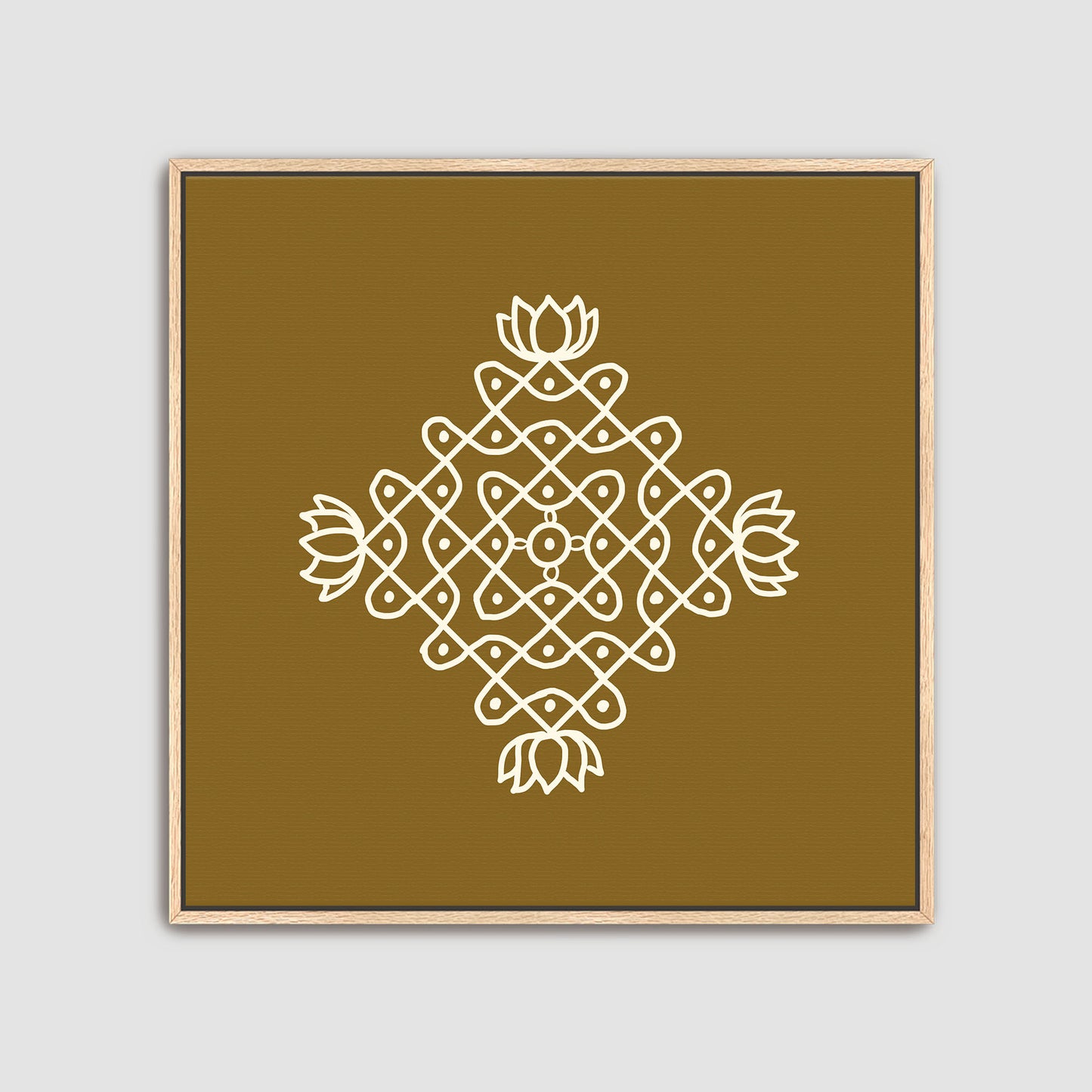 Hand illustrated kolam rangoli artwork set bringing cultural geometric art to interiors