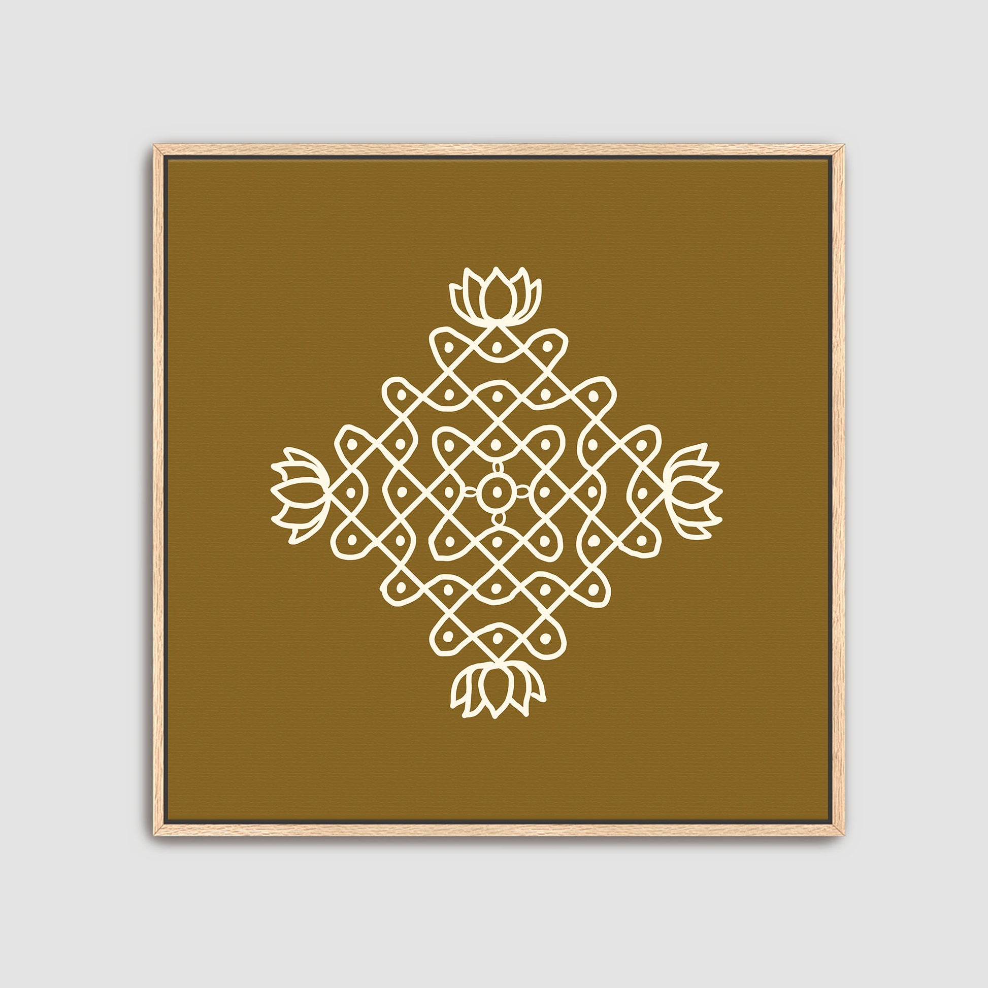 Hand illustrated kolam rangoli artwork set bringing cultural geometric art to interiors