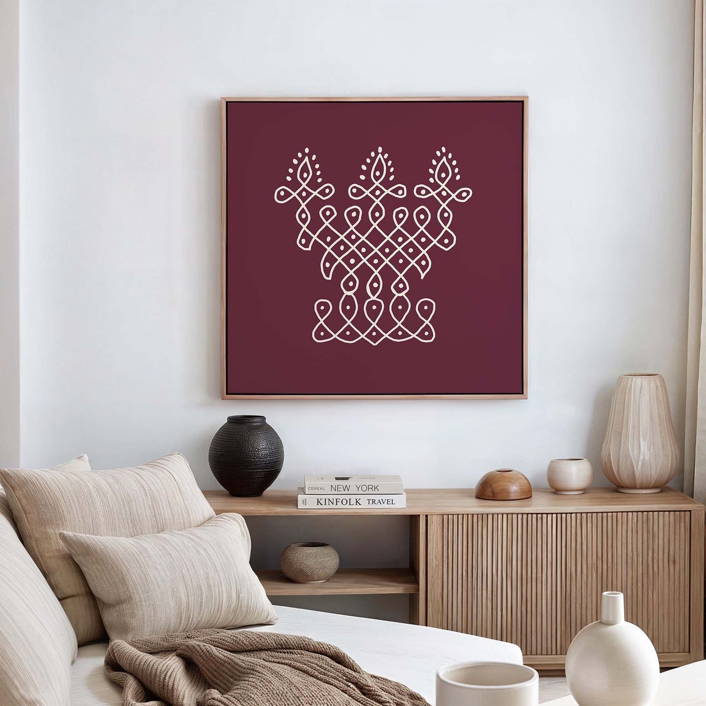Deepam inspired kolam wall decor celebrating traditional South Indian rangoli patterns