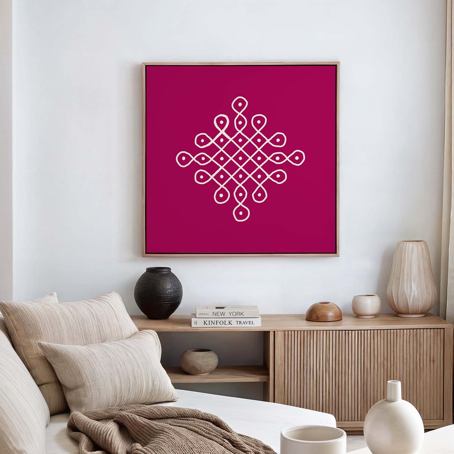 Kolam wall art print inspired by traditional South Indian rangoli pattern