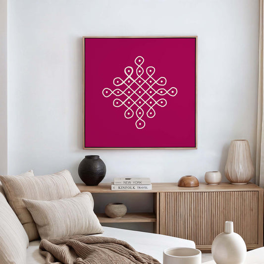 Kolam wall art print inspired by traditional South Indian rangoli pattern
