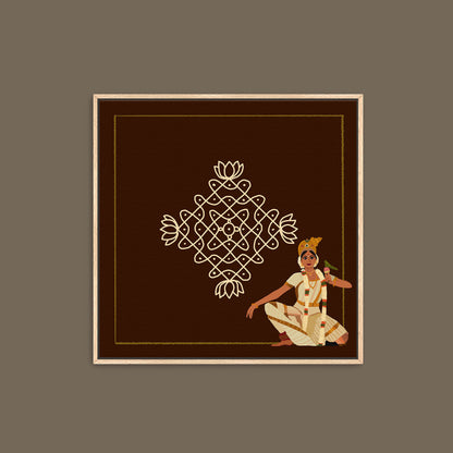 South Indian Kolam painting set of four featuring delicate traditional line art and warm earthy colors for Indian home decor.