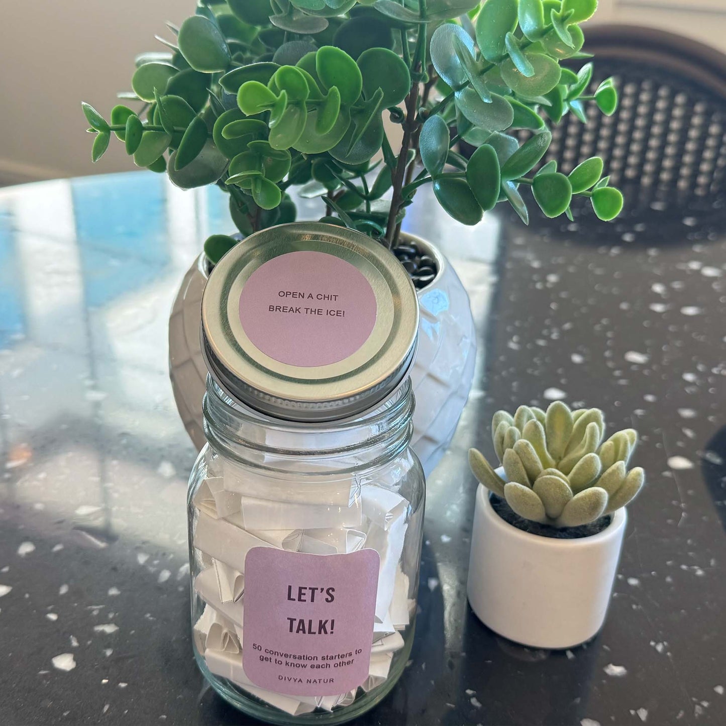 Icebreaker conversation jar designed for parties family gatherings and friends