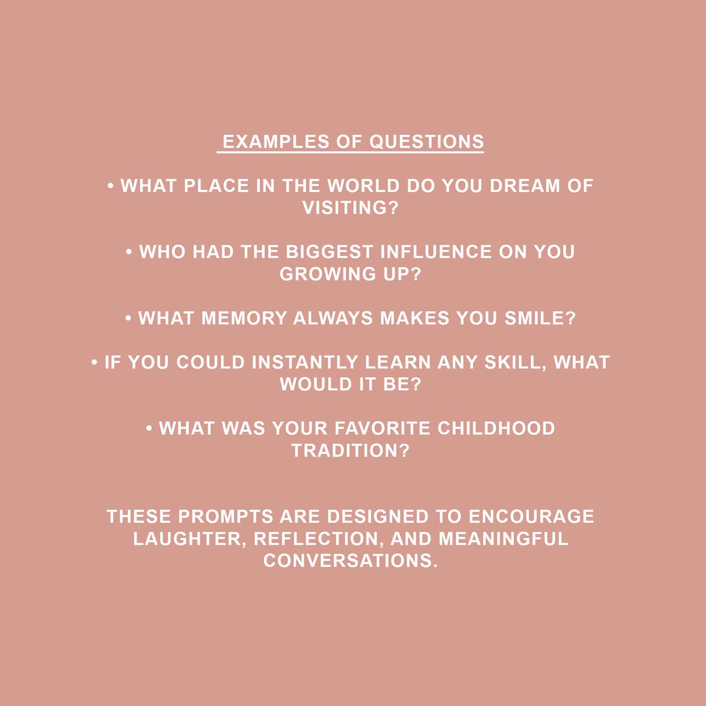 Pink background with white text containing reflective questions and prompts.