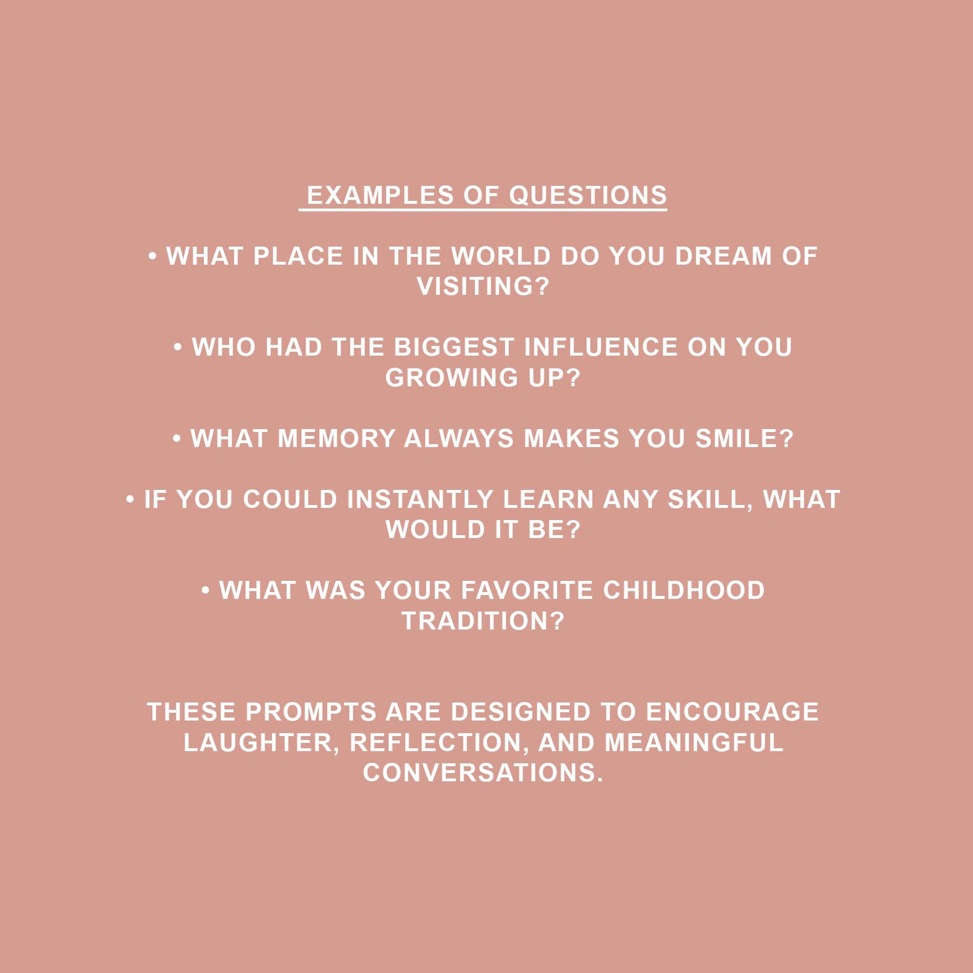 Pink background with white text containing reflective questions and prompts.