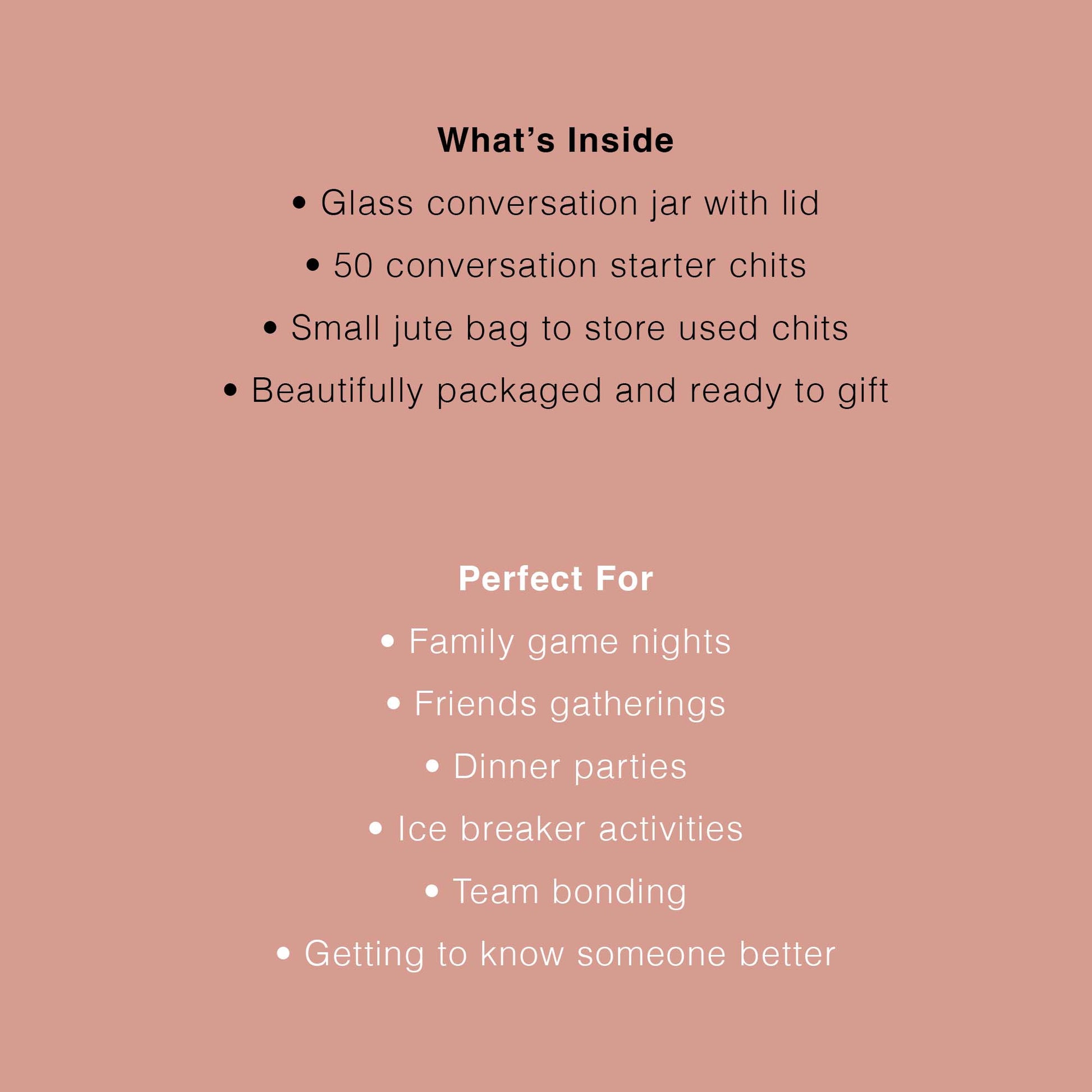 Product description card with text on a pink background