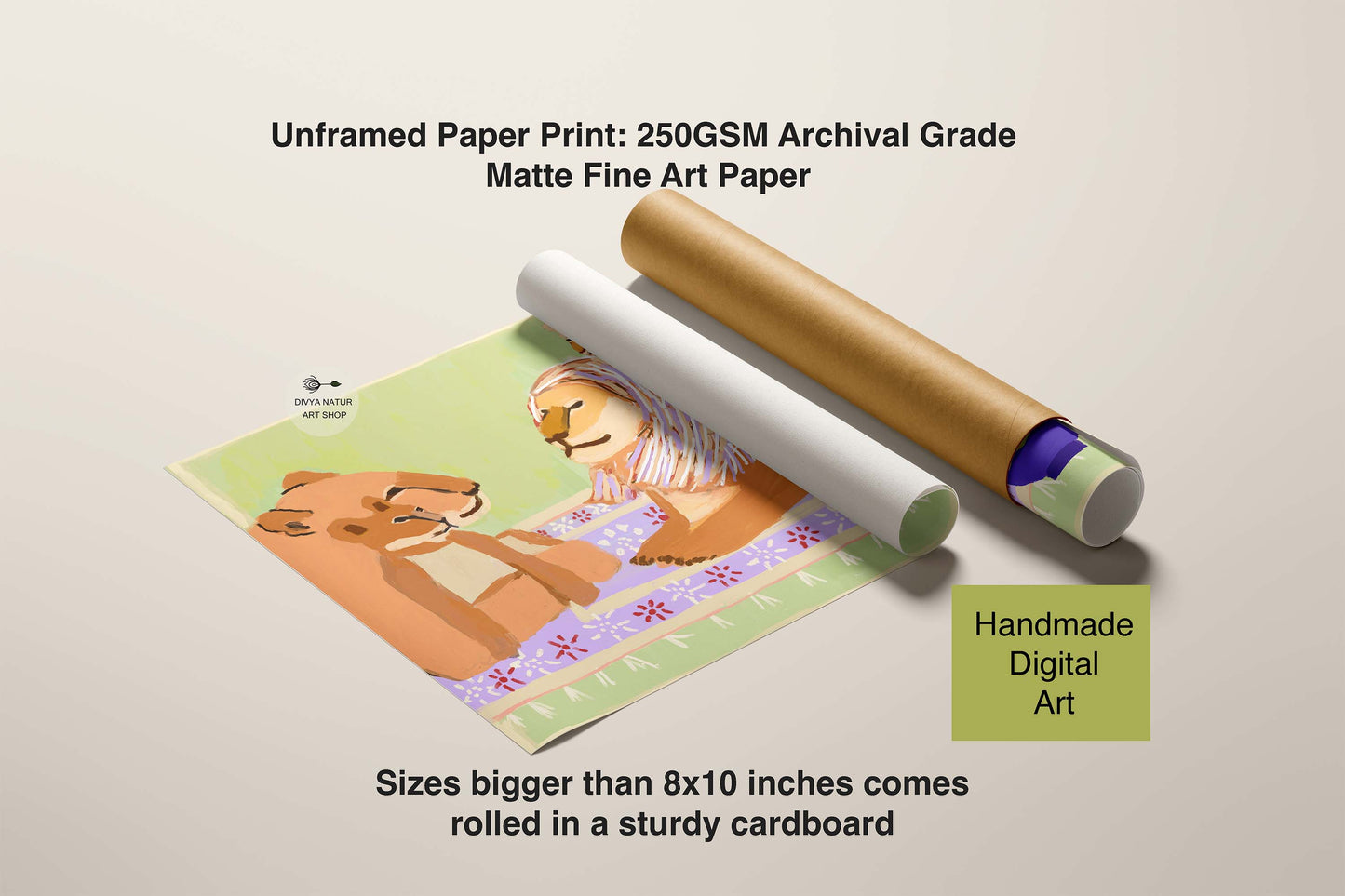 Paper print of lion family art