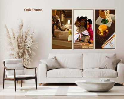 Triptych Indian Cultural Wall Art - 3 Framed Set