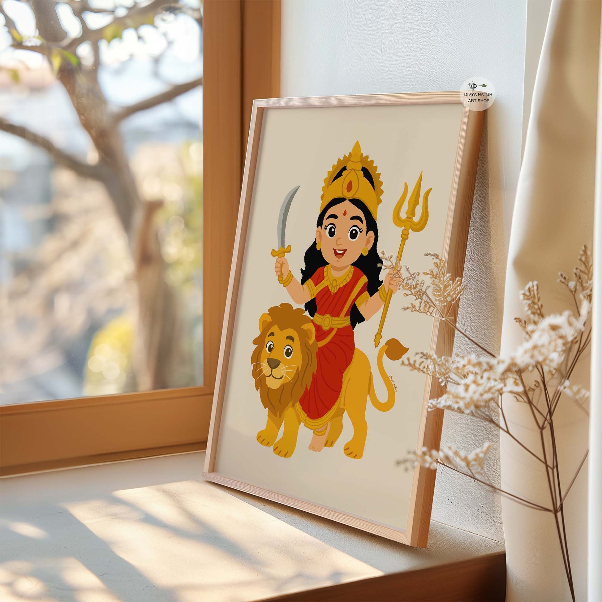 Child version of Goddess Durga holding trishul, representing protection and strength.