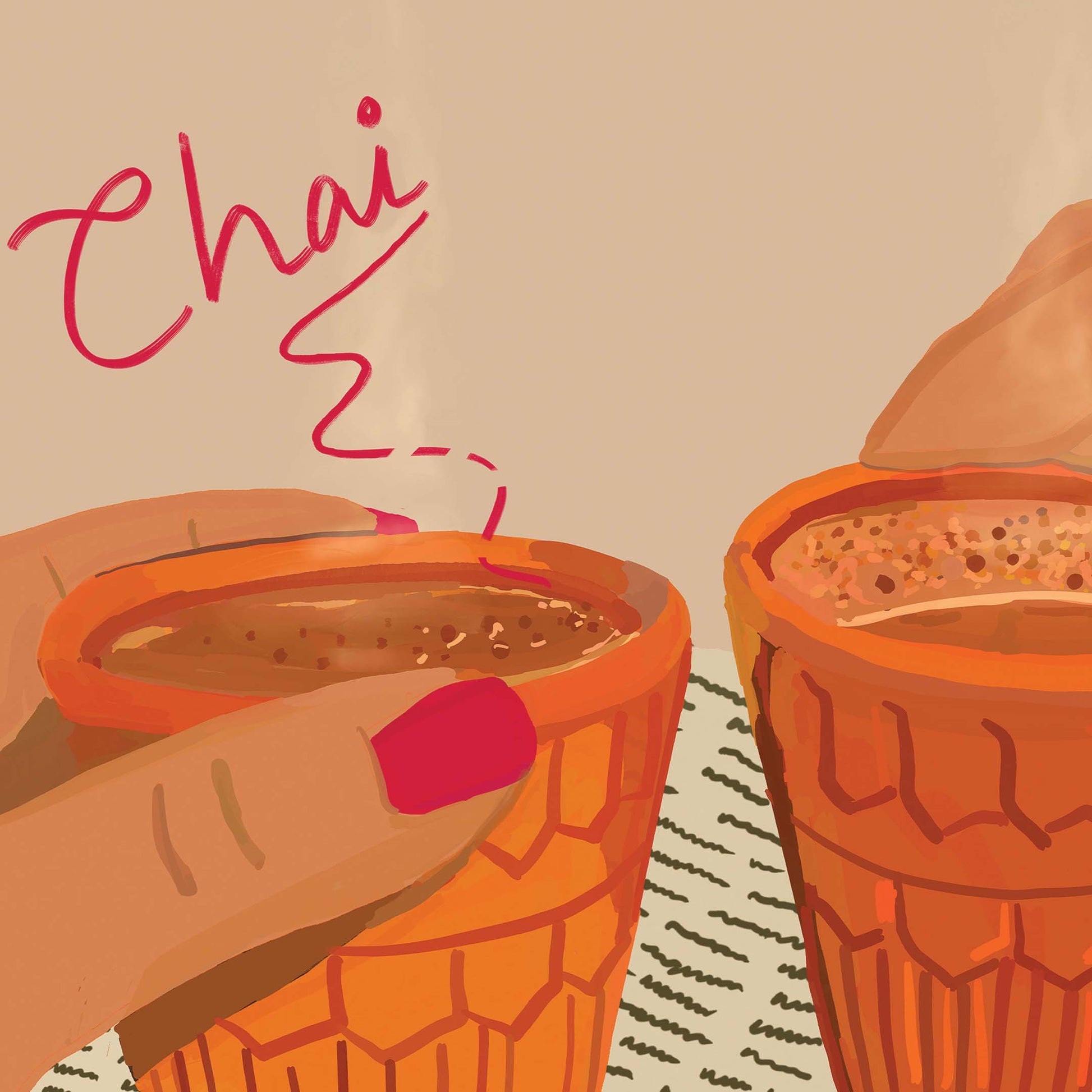 Cultural chai painting in fine art style, celebrating Indian tea traditions with warm earthy colors.