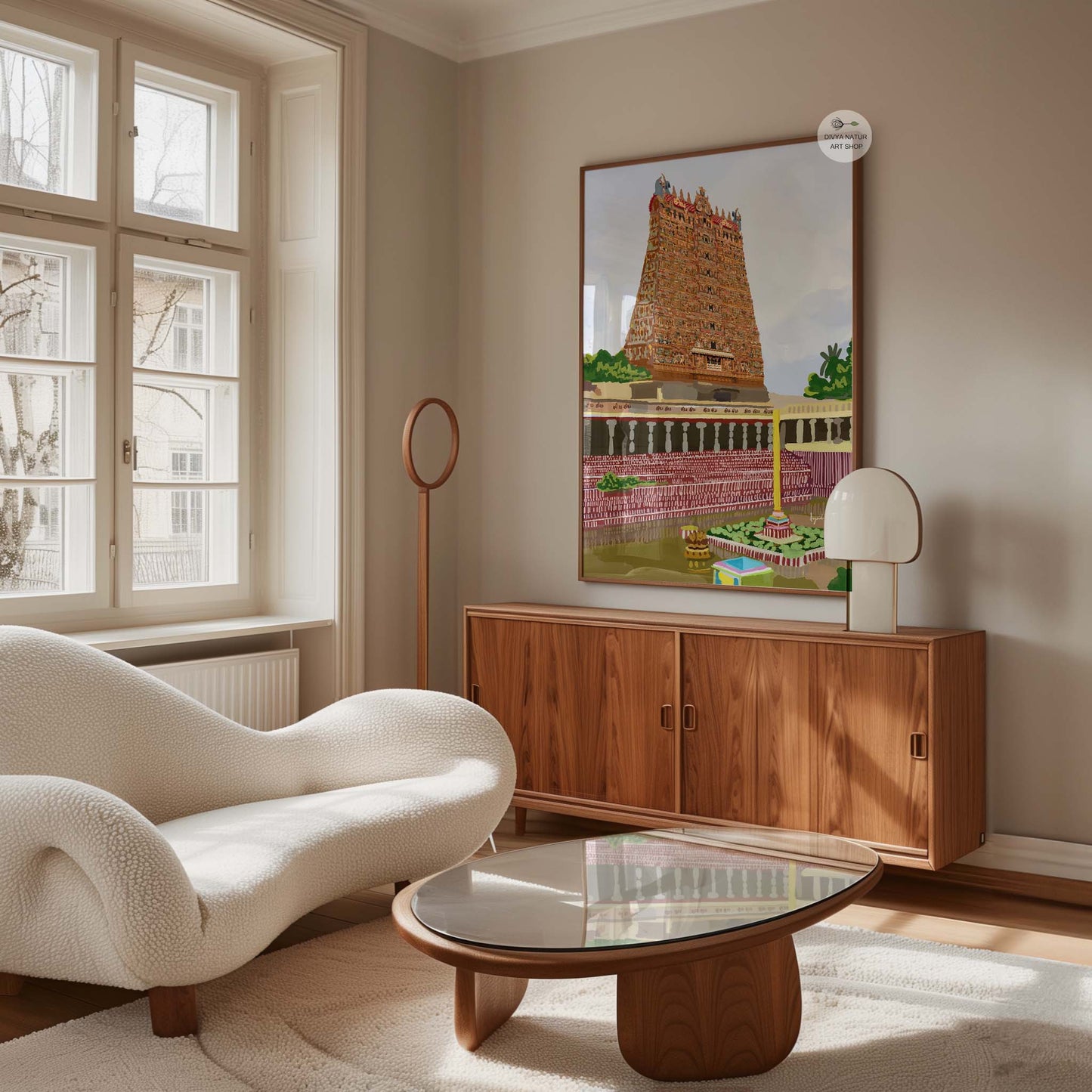 South Indian temple scene showing Meenakshi gopuram rising behind sacred pond