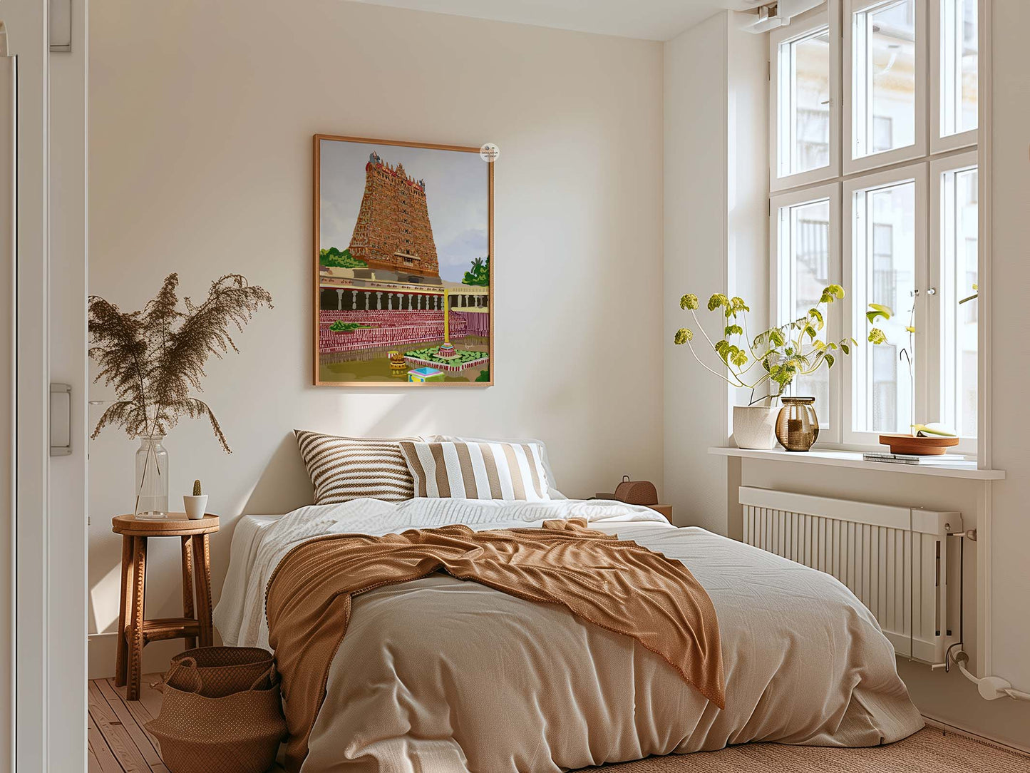 Hindu temple landscape with Meenakshi Amman gopuram and Porthamarai Kulam