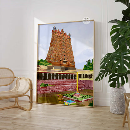 Sacred temple pond view from Madurai Meenakshi temple with traditional structures
