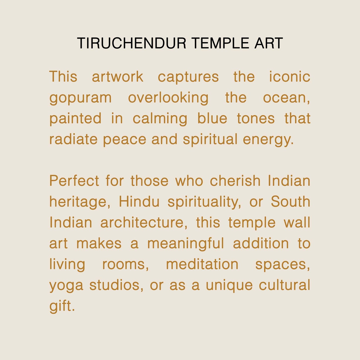 Text description of Tiruchendur Temple Art with a beige background
