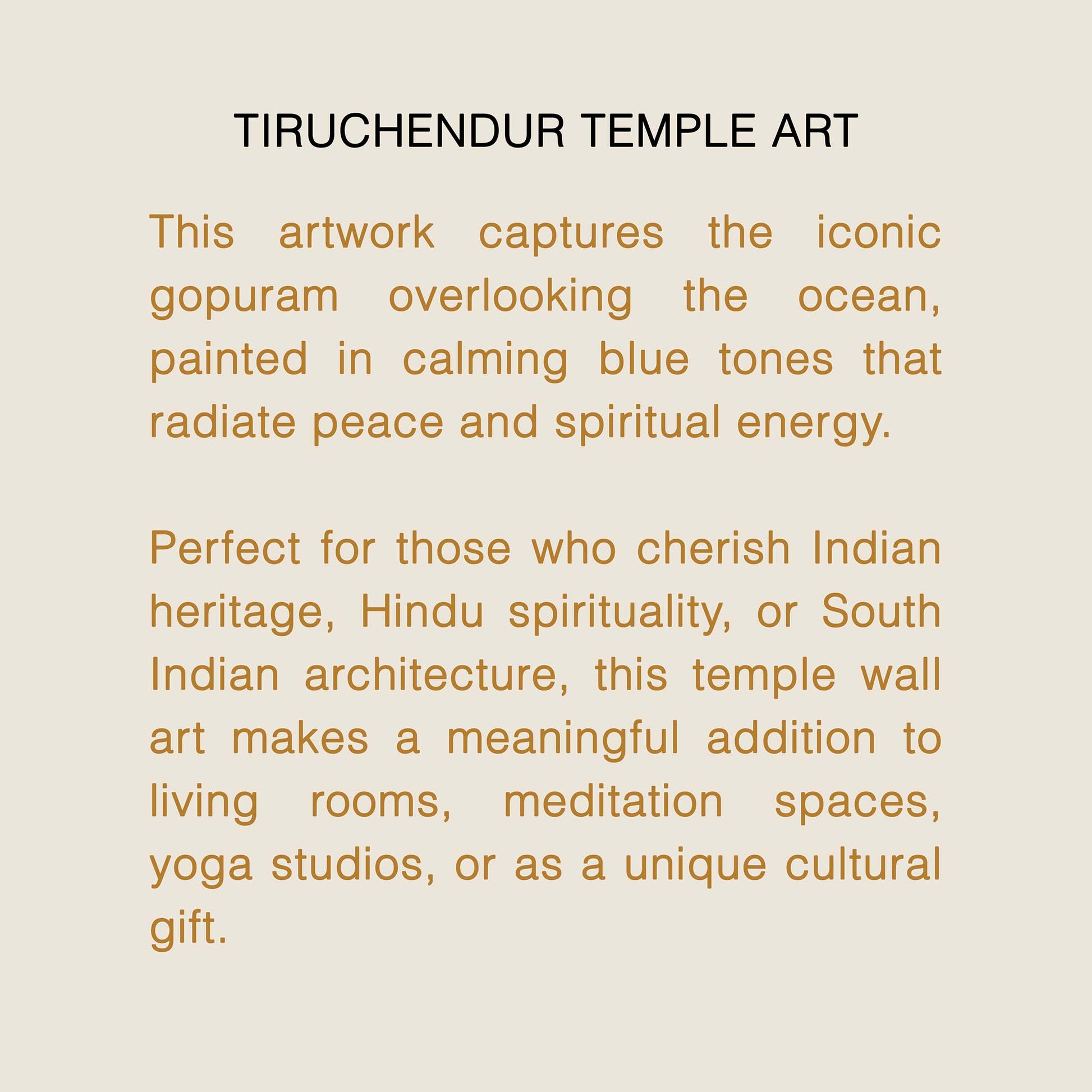 Text description of Tiruchendur Temple Art with a beige background