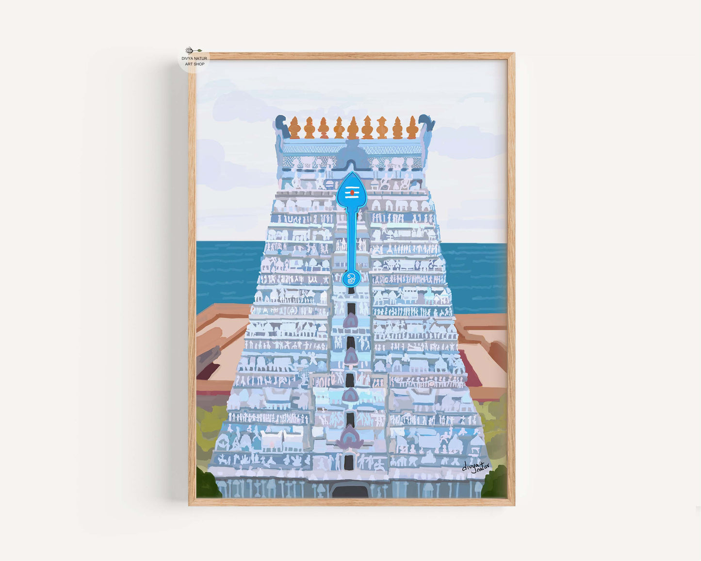 Hindu temple gopuram painting of Lord Murugan Tiruchendur in fine art wall print