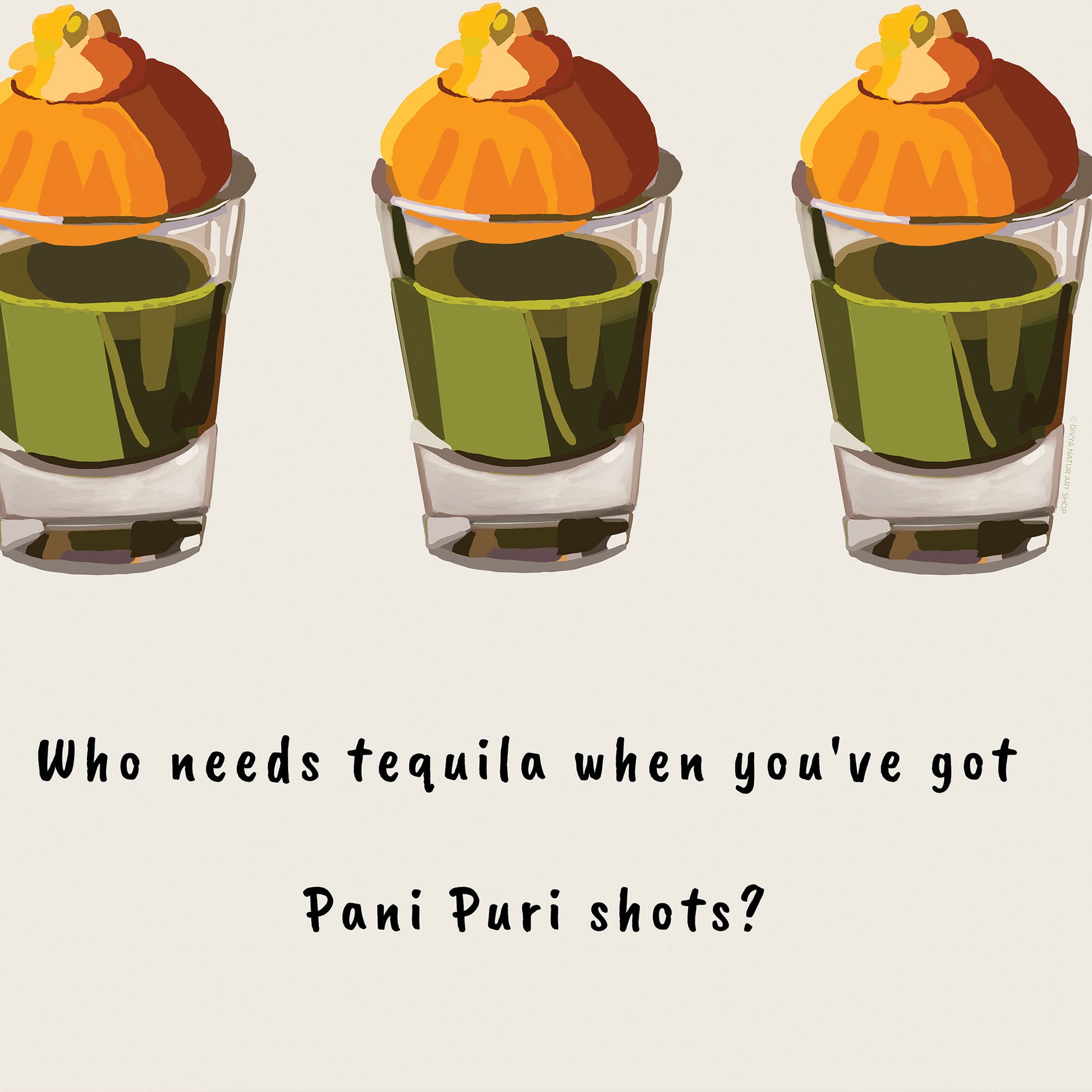 Fine art print of pani puri street food, nostalgic Indian artwork for food lovers and gift occasions.