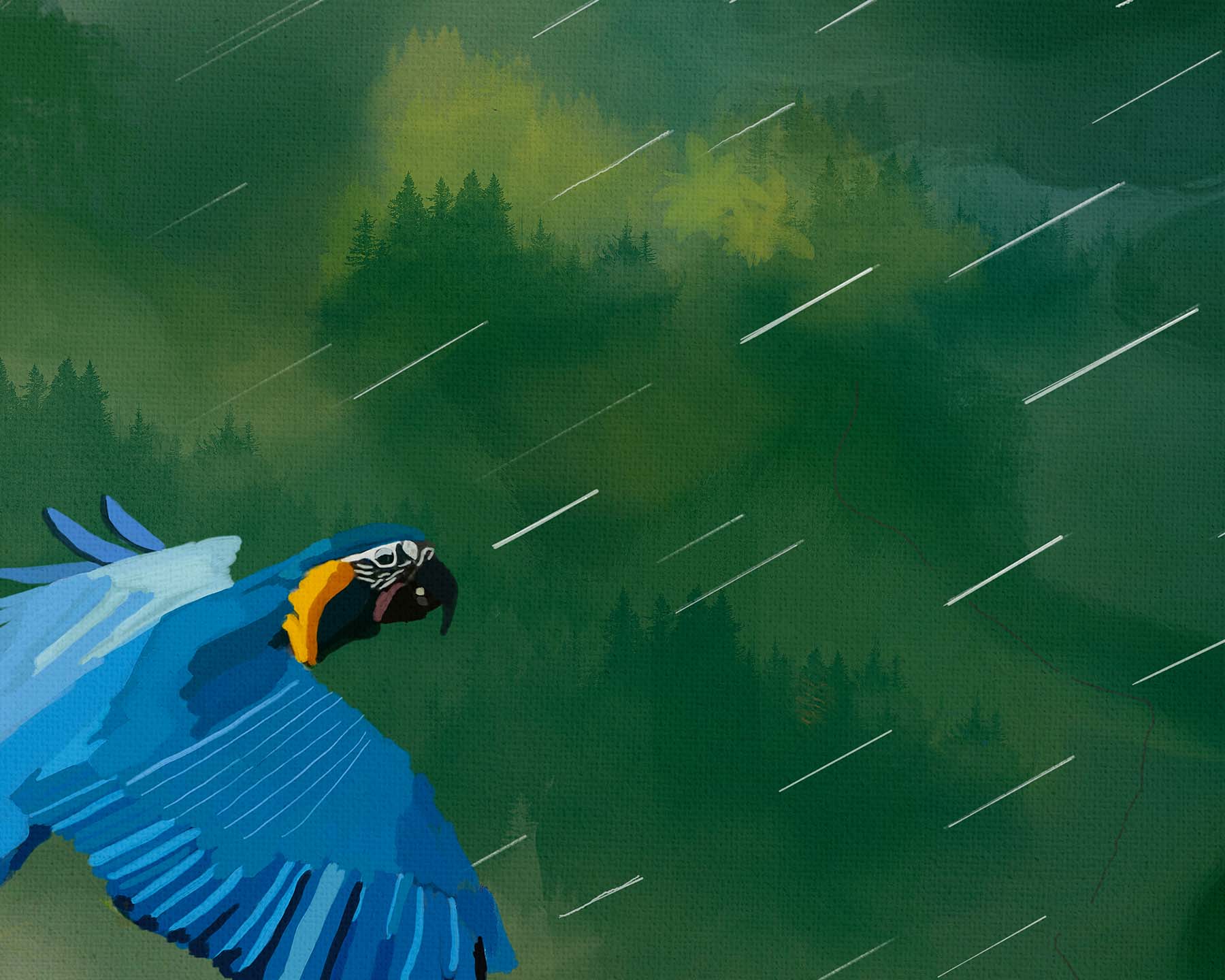 Bold blue parrot painting inspiring strength and courage during life's storms.