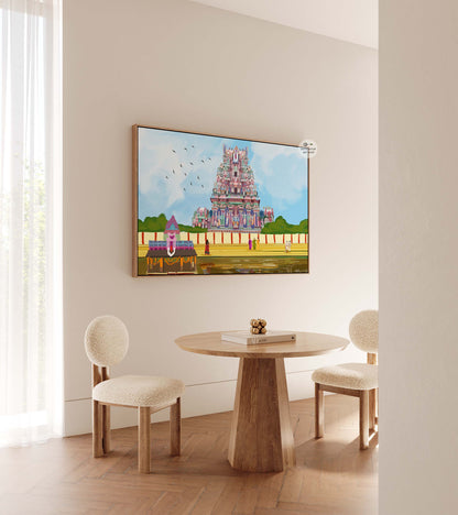 Hand illustrated Tamil temple landscape featuring Triplicane temple view