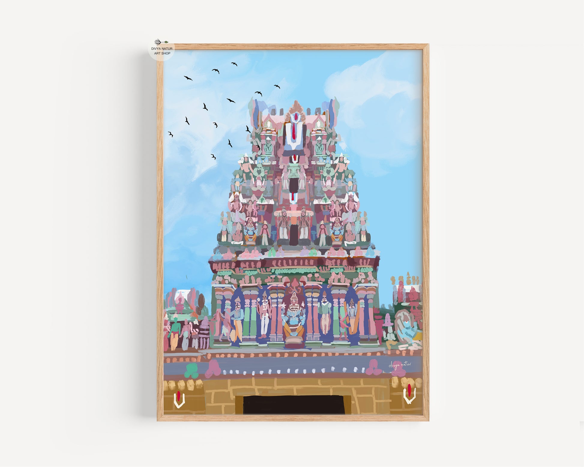 Dravidian temple architecture art print from Chennai India