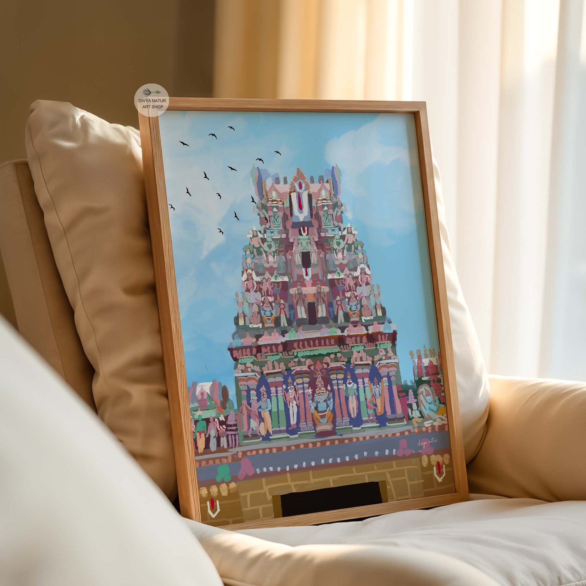 Hand illustrated Parthasarathy Temple Triplicane wall art print