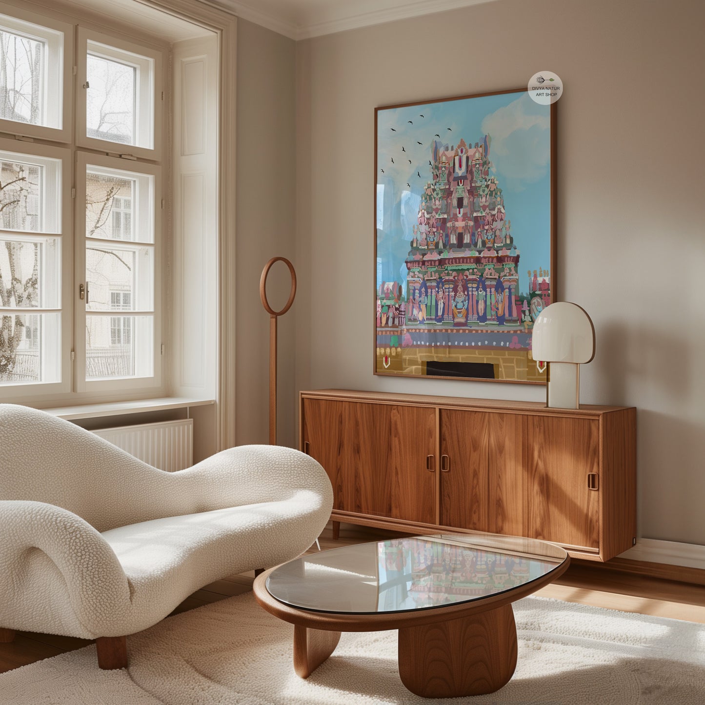 Triplicane Parthasarathy Temple artwork with pastel sky background