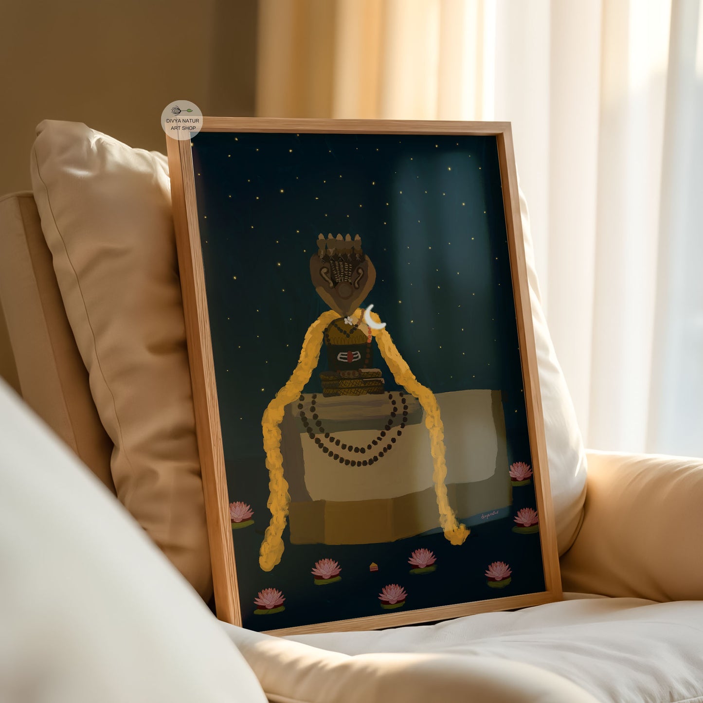 Dark blue Hindu devotional wall art inspired by peaceful Indian temple nights