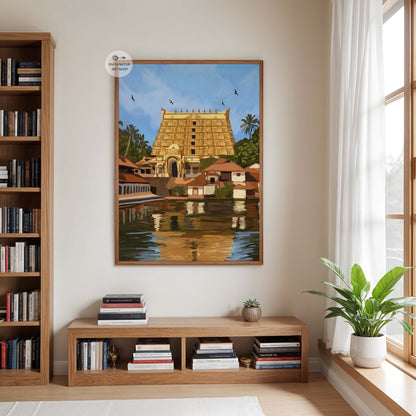 Kerala temple wall art featuring traditional South Indian architecture in painterly style