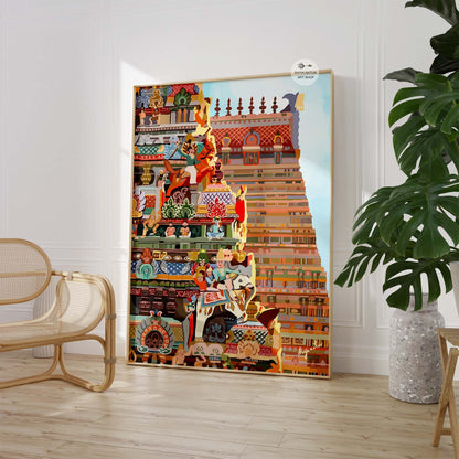 South Indian temple tower artwork inspired by Srirangam Ranganathaswamy Temple