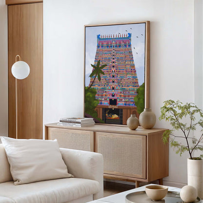 Framed Srirangam temple artwork with detailed gopuram and Ranganathar in sanctum