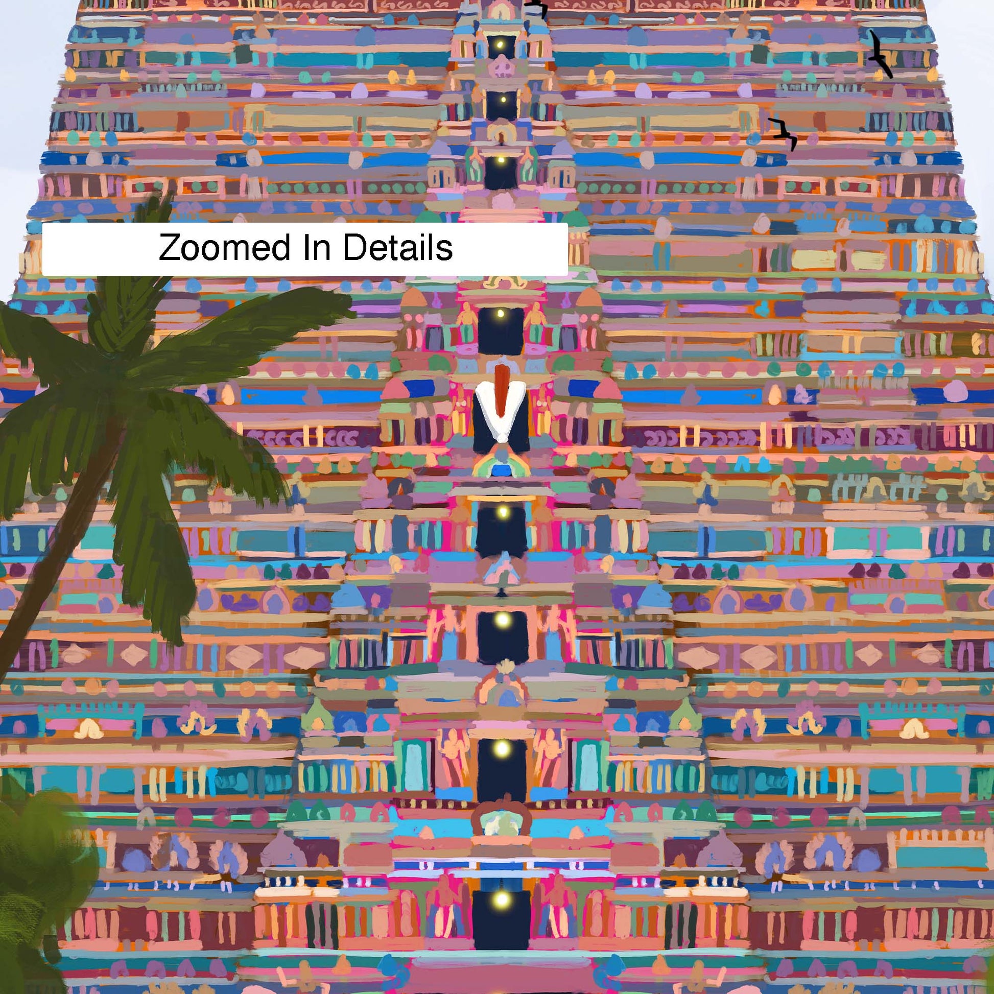 Tamil Nadu temple art print of Srirangam gopuram featuring Lord Ranganathar inside