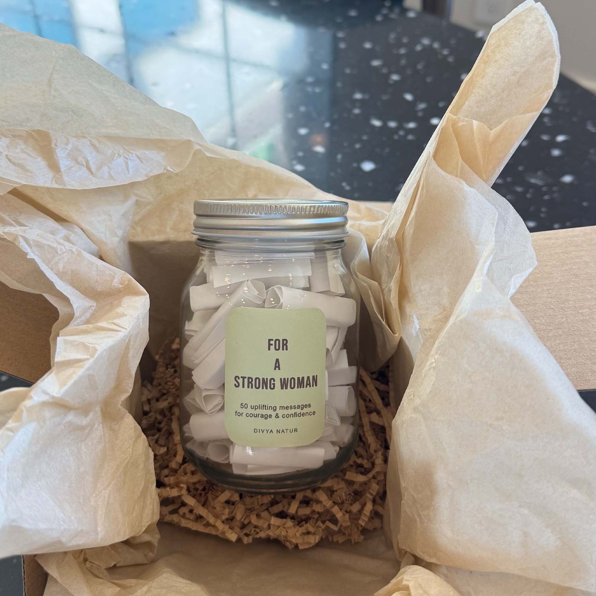 Empowerment affirmation jar for women filled with confidence building messages