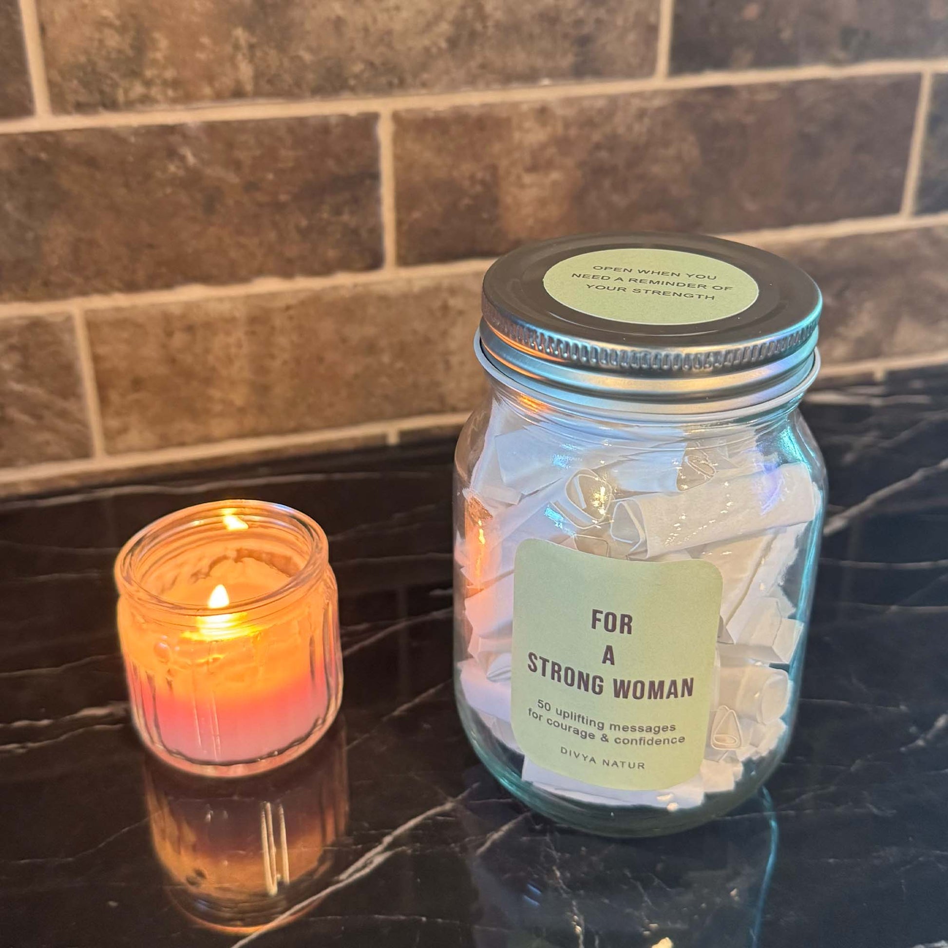 Women empowerment jar filled with uplifting affirmation notes