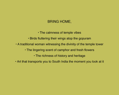 Text on a green background describing the experience of Buying a temple art at Divya Natur.