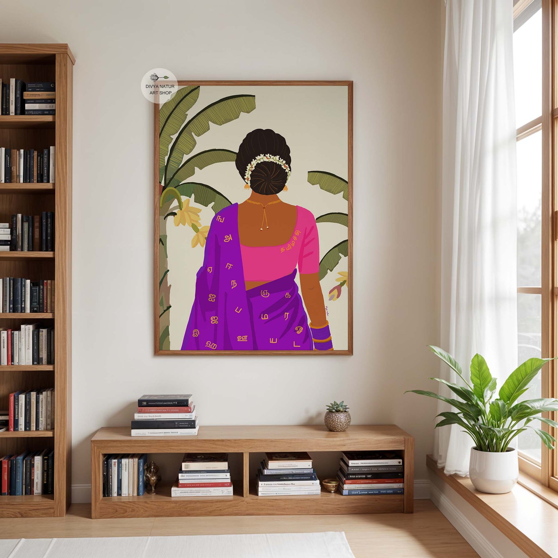 Tamil culture illustration with jasmine garland and bangles.