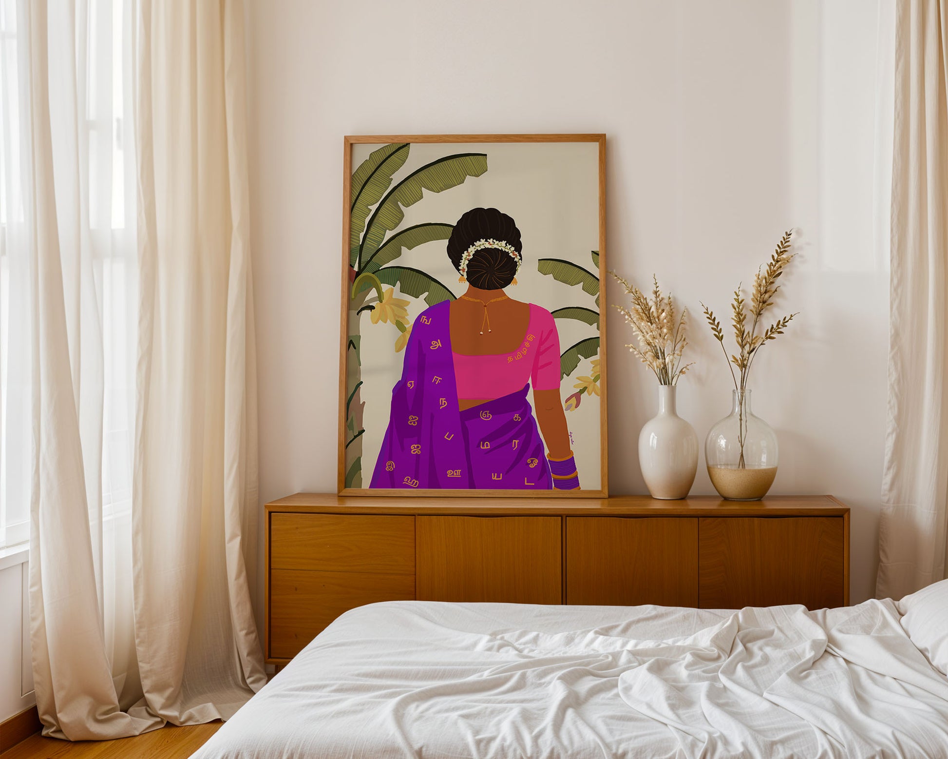 Vibrant Tamil Nadu art print with cultural details and colors.
