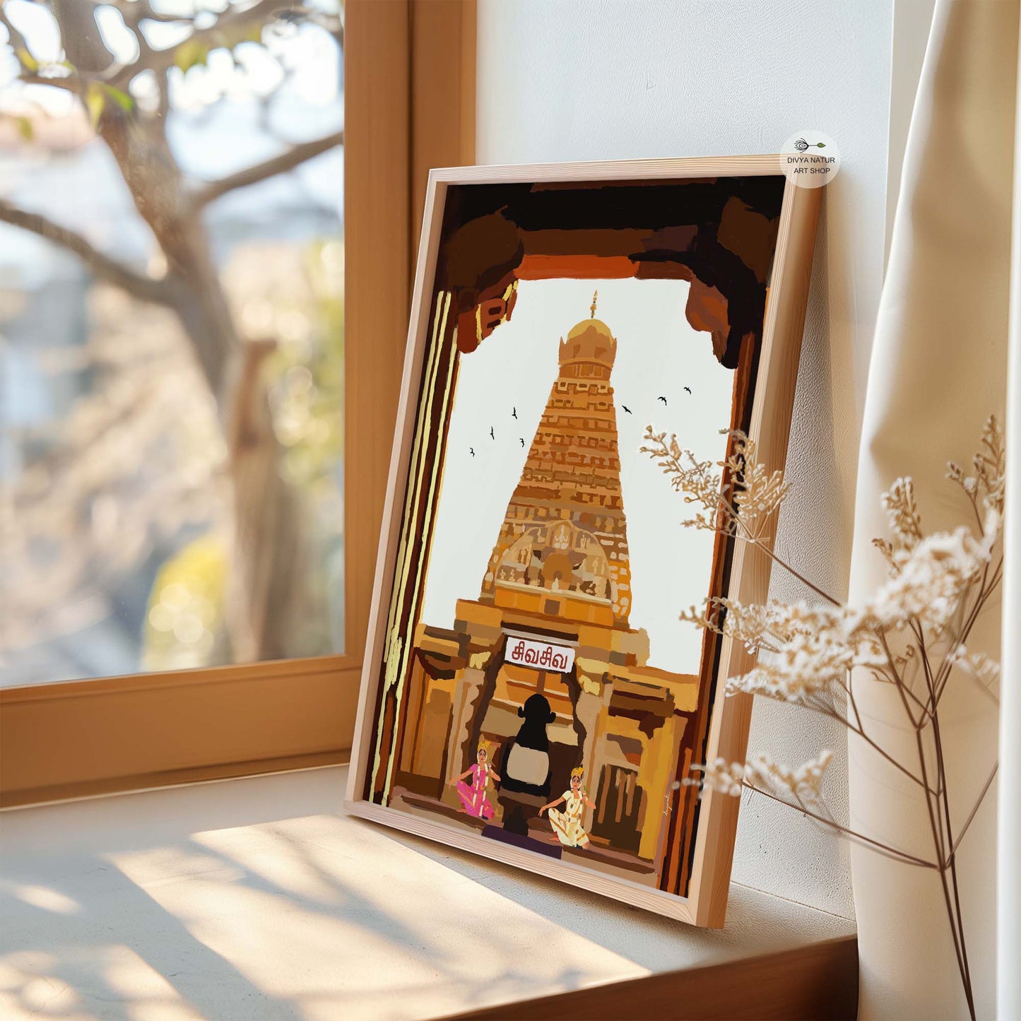Indian spiritual wall art featuring Nandi aligned with the temple sanctum